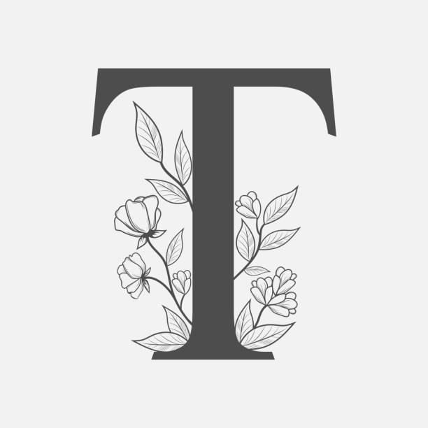 uppercase-letter-t-with-flowers-and-branches-vector-flowered-monogram-vector-id1180397011